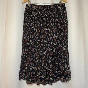 41 Hawthorn Melanie Pleated Chiffon Midi Skirt Womens L Flowy Black Floral EUC